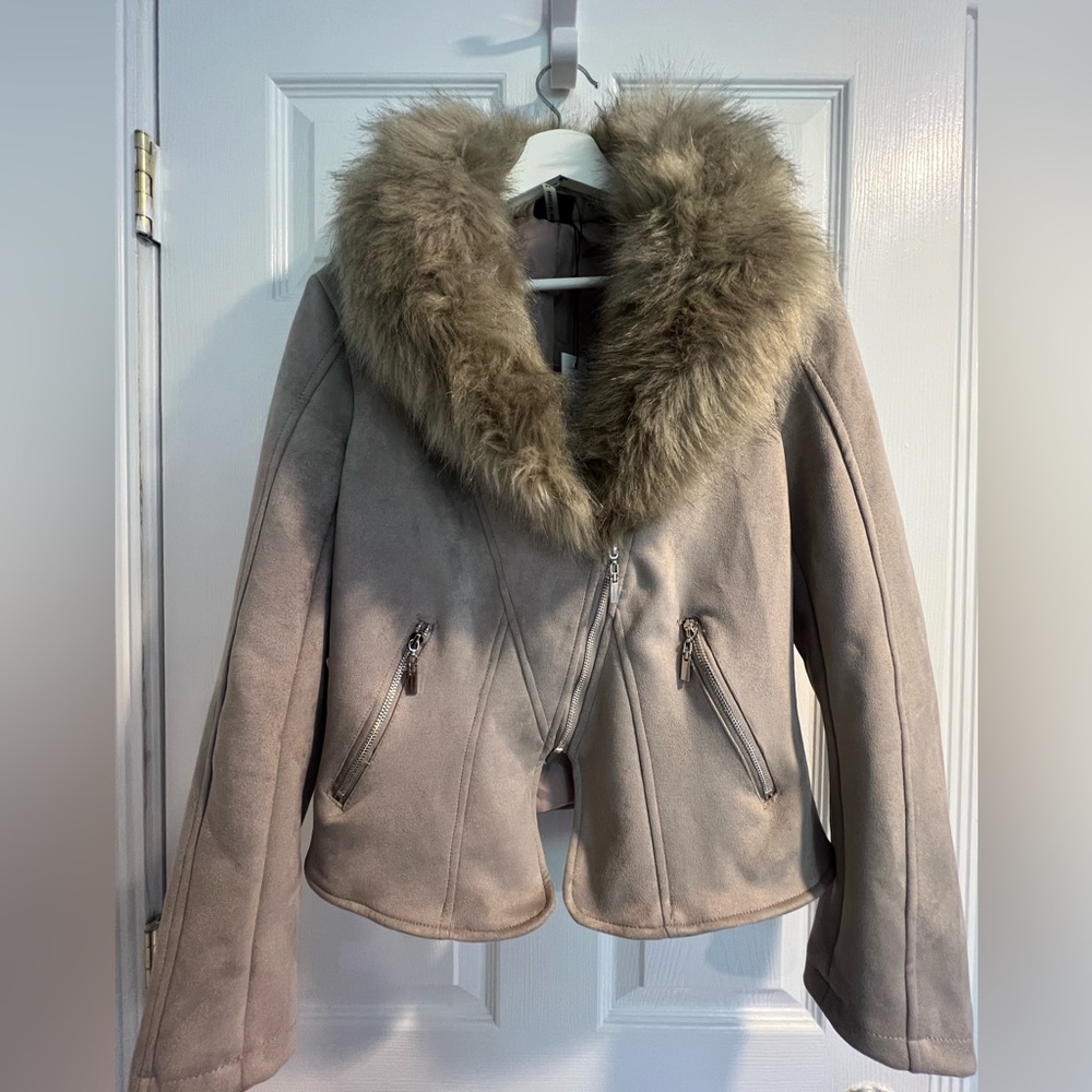Love Token Faux Fur Suede Jacket